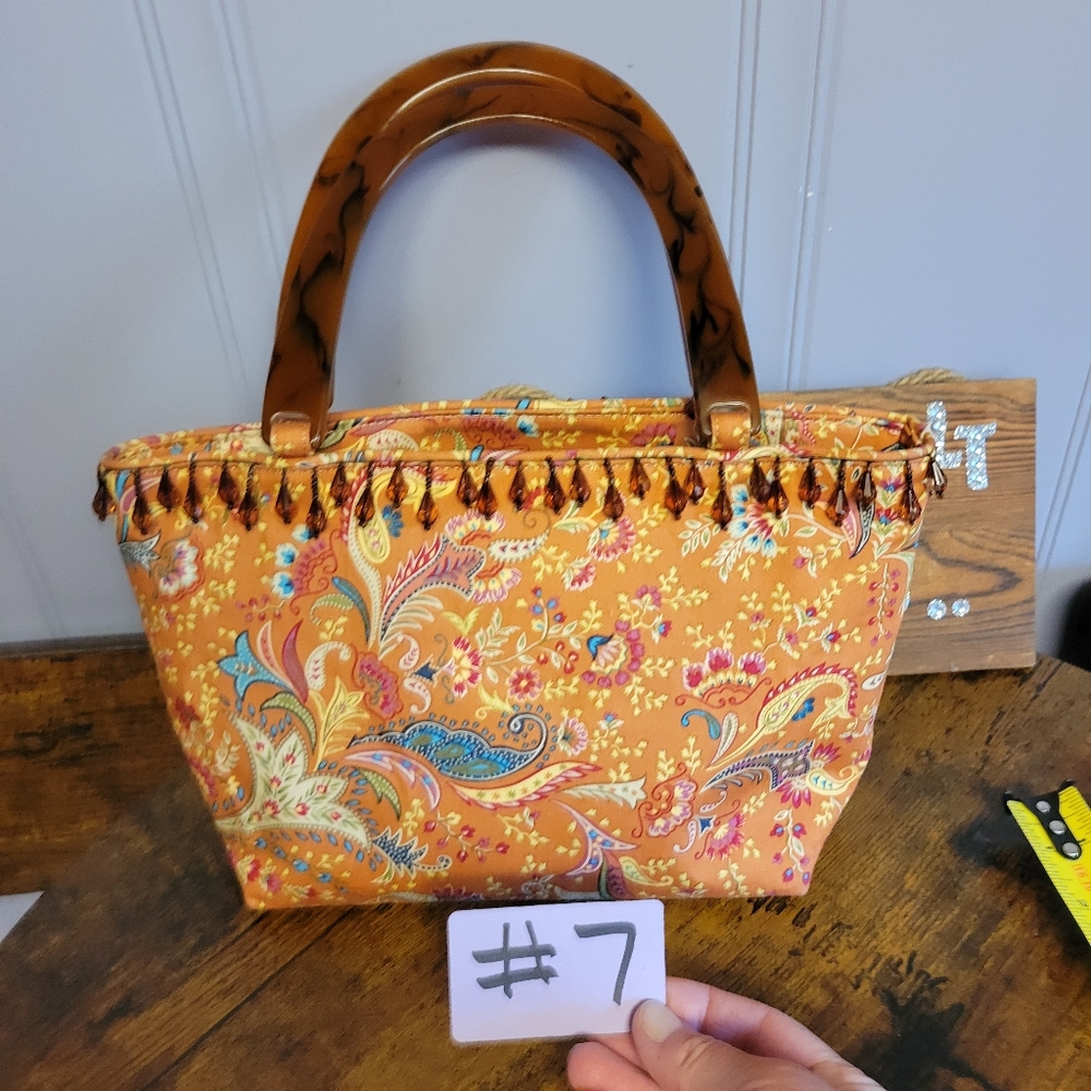 Vintage Talbots Orange Paisley handbag ,beaded ,tortoise Handles - Picture 10 of 11